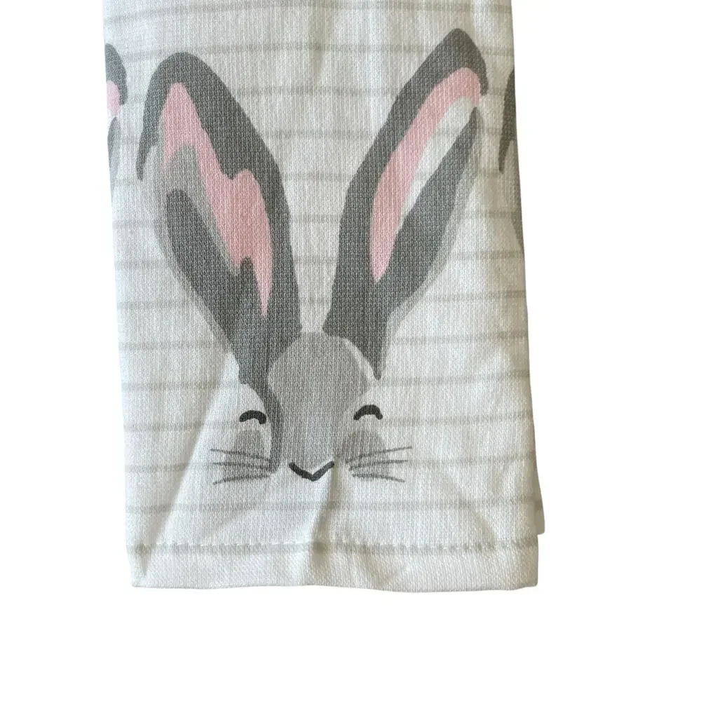 La Cuisine EASTER Bunny Cotton Kitchen Towels Set of 4 Gray & White Stripe New